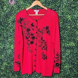 Vtg. Red Women’s Knit Embroidered Tiara Sweater Sz 14/16